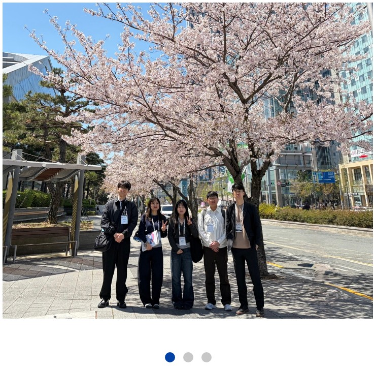 Group photo under cherry blossoms at the 2026 Polymer and Ceramic Society spring conference