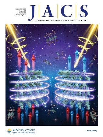 JACS cover illustrating chiral-induced spin selectivity in palladium-halide semiconductors