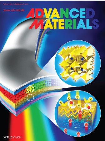 Advanced Materials cover, February 2015, illustrating multicolored perovskite LEDs