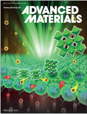 Advanced Materials cover illustrating perovskite stability, hole diffusion at the surface